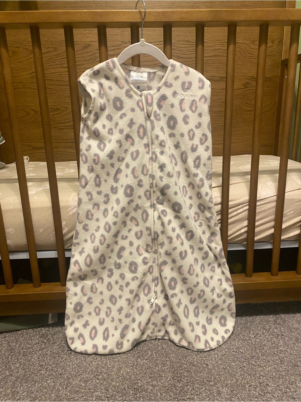 Halo Leopard-Print Sleeveless Sleep Sack in Cream, Pink & Gray